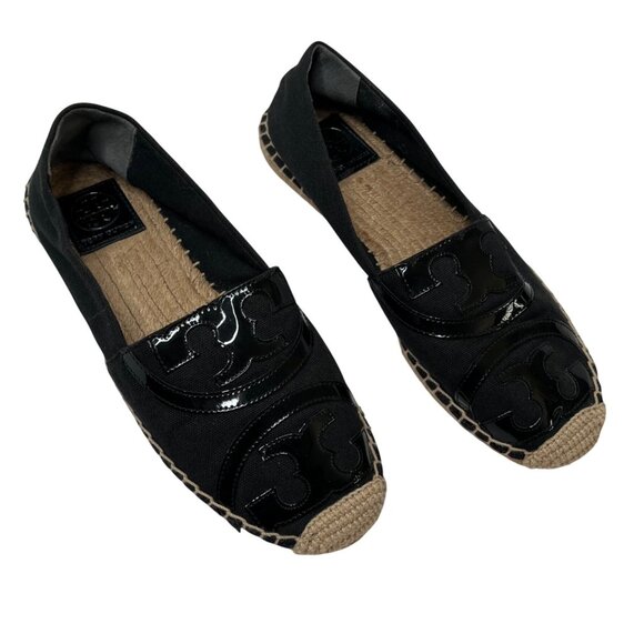 Tory Burch Womens Black Poppy Logo Espadrille Flats Size 8 - Picture 1 of 10